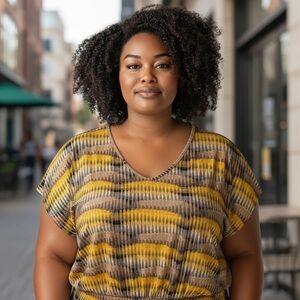 Worthington Yellow and Black Patterned Blouse